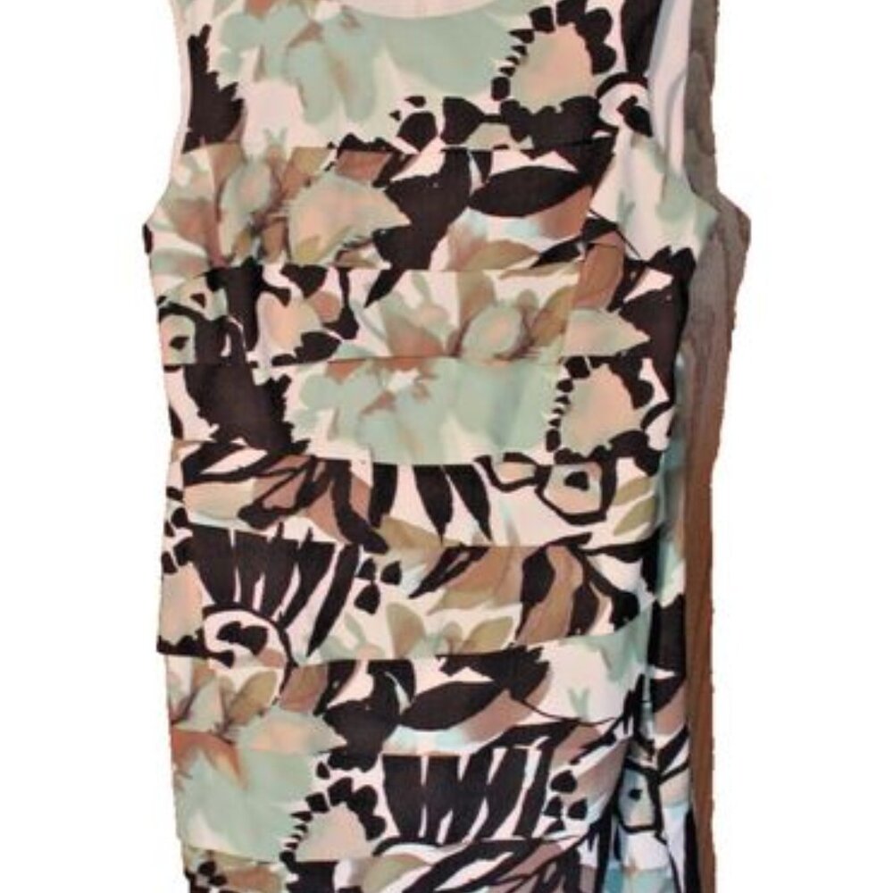 Womens Connected green black floral tiered dress sheath sleeveless round neck 16